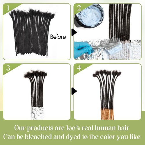 BUGUQI 6Inch-18Inch Dreadlock Extensions Loc Extensions Human Hair for Men/Women 100% Real Human Hair (0.6CM Width-1B, 18 Inch-10 Strands)