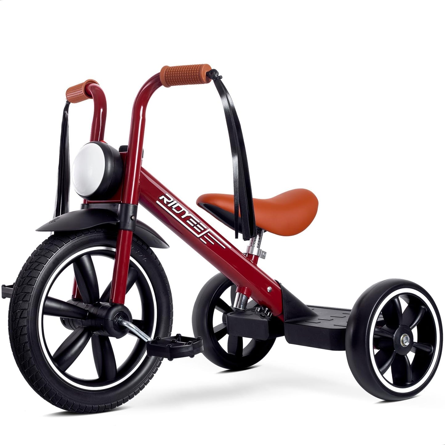 RIDYEE Toddler Tricycle for 2 to 5 Years, Tricycle for 3 Years with Front Light, Rubber Front Wheel, Soft Handlebar with Streamers, Adjustable Seat, Red