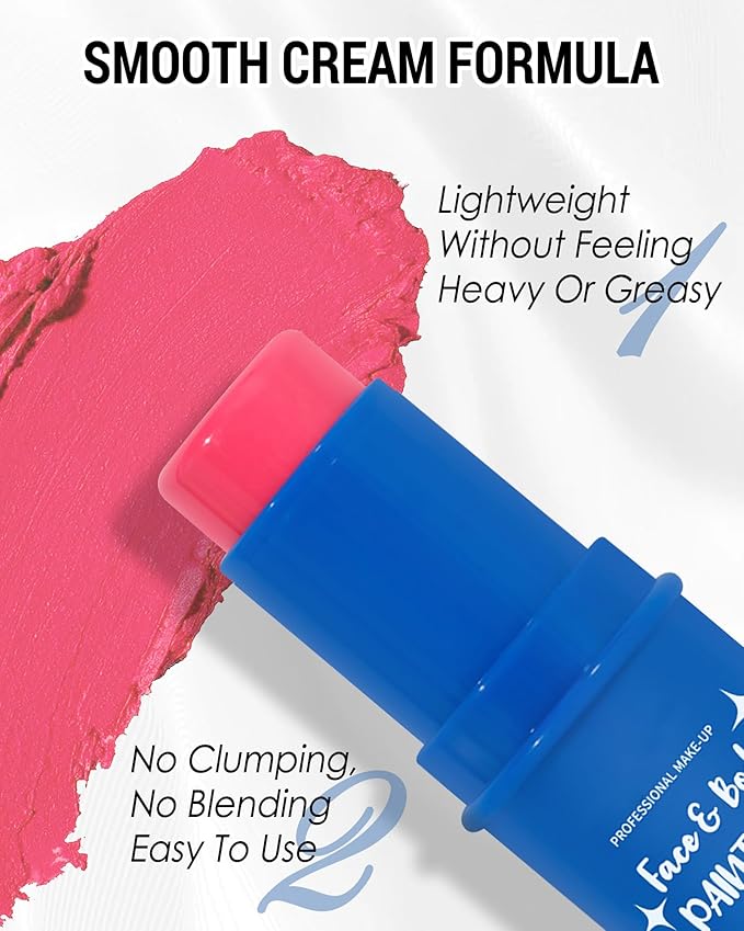 Pink Face Paint Stick, Waterproof Highly Pigmented Full Pink Body Paint for Adults, Eye Black Stick for Baseball Football Sports, Body Face Painting for SFX Cosplay Halloween Makeup-01
