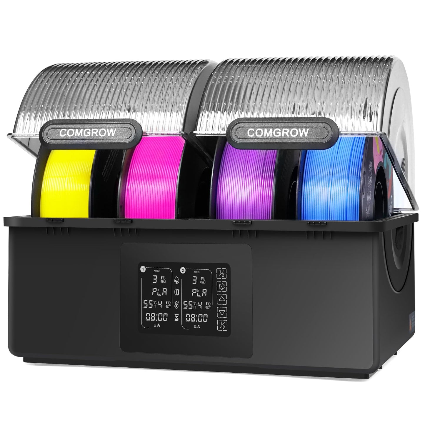 Comgrow Filament Dryer 4 Spools, SH03 Filament Storage Box, 200W PTC Heats Up to 85C, Fast Drying Auto Dehumiditification Dual I