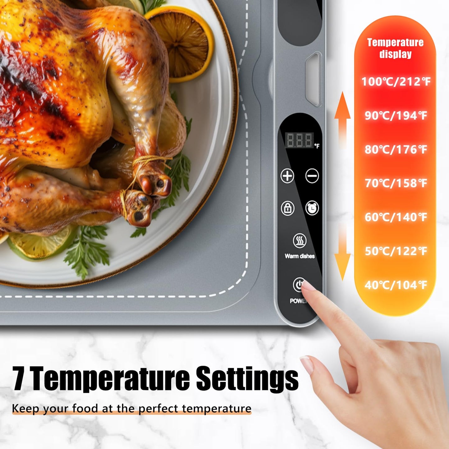 NAXBEY Warming Mat for Food, Food Warmers for Parties Buffet, Foldable Food Warming Mats for Countertops and Daily Use with Timer and 7 Temperature Levels, with one-touch heating button, 15"x23.6"