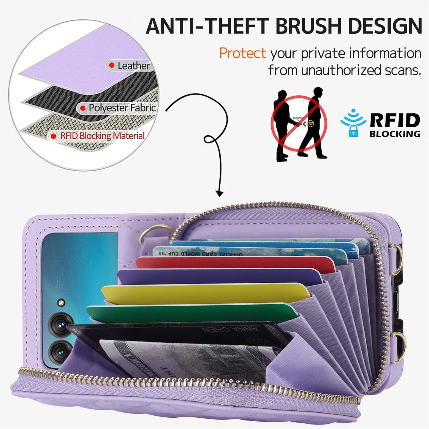 Ninki Compatible For Motorola Razr 2024 Case With Wallet,Lanyard Hinge Protection Card Holder For Moto Razr 2024 Matte Leather W