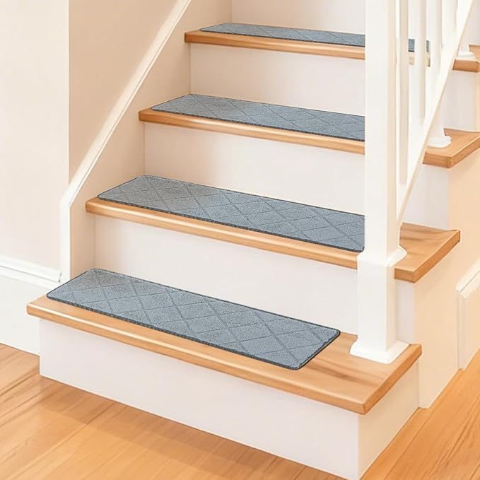 Art3d Stair Treads for Wooden Steps 15Pcs, 8" X 30" X 0.4“ Non Slip Stair Runner Rugs with Reusable Adhesive for Elders Kids and Dogs, Machine Washable Peel and Stick Stair Treads Carpet, Gray