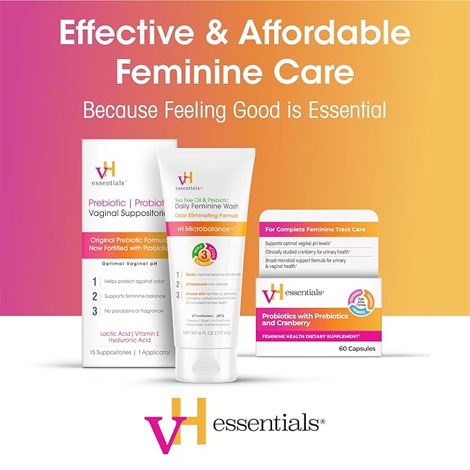 vH essentials, Ph Balanced Daily Feminine Wash, Tea Tree Oil & Prebiotic, 6, Fl Oz, (Pack Of 1) 54306 Clear
