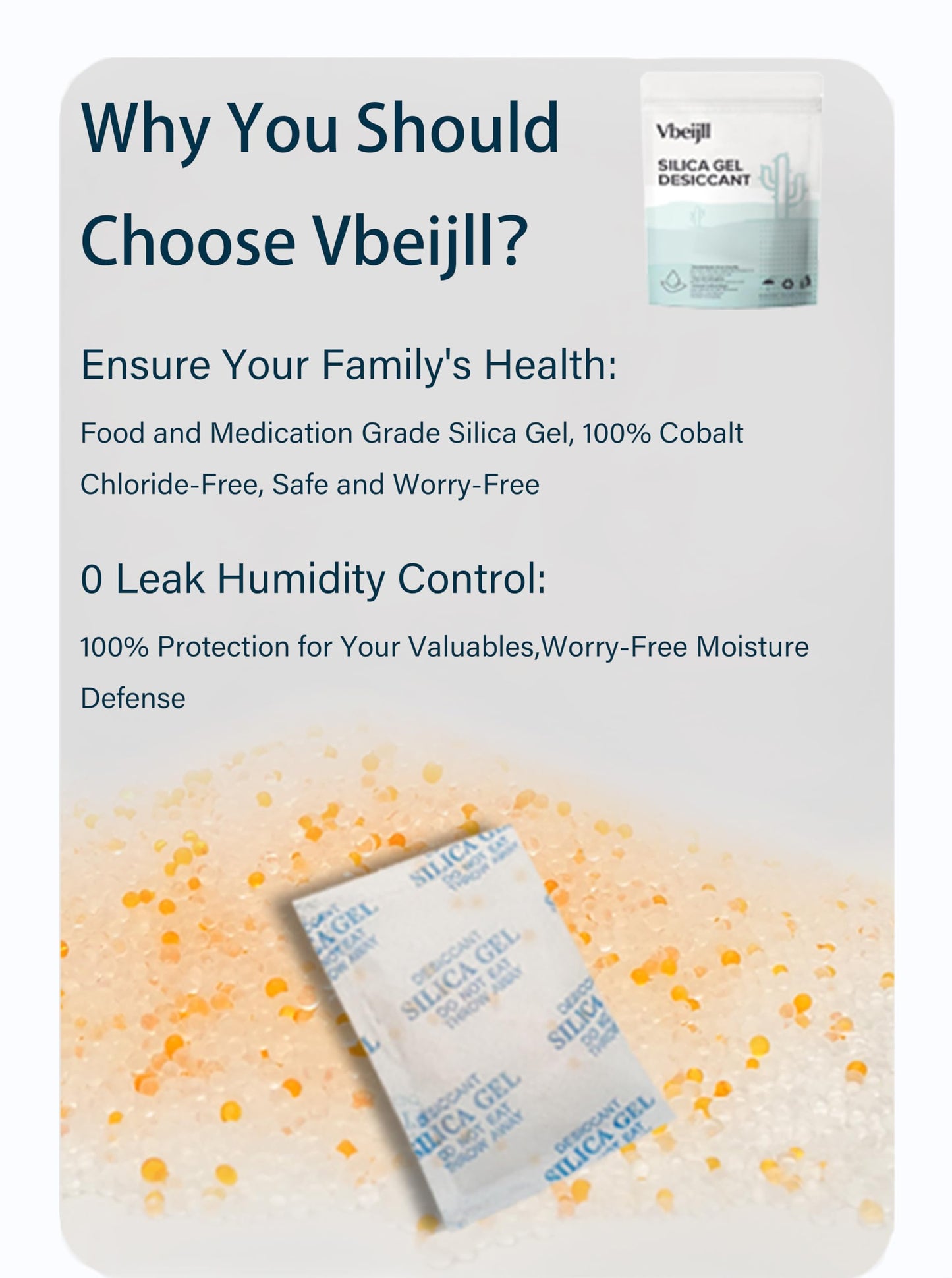 Vbeijll 5 Gram (20 Pack) Color-Indicating Silica Gel Packets, Premium Food Grade Desiccant - Rechargeable Moisture Absorbers for Food Storage, Electronics, 3D Filament & Safes