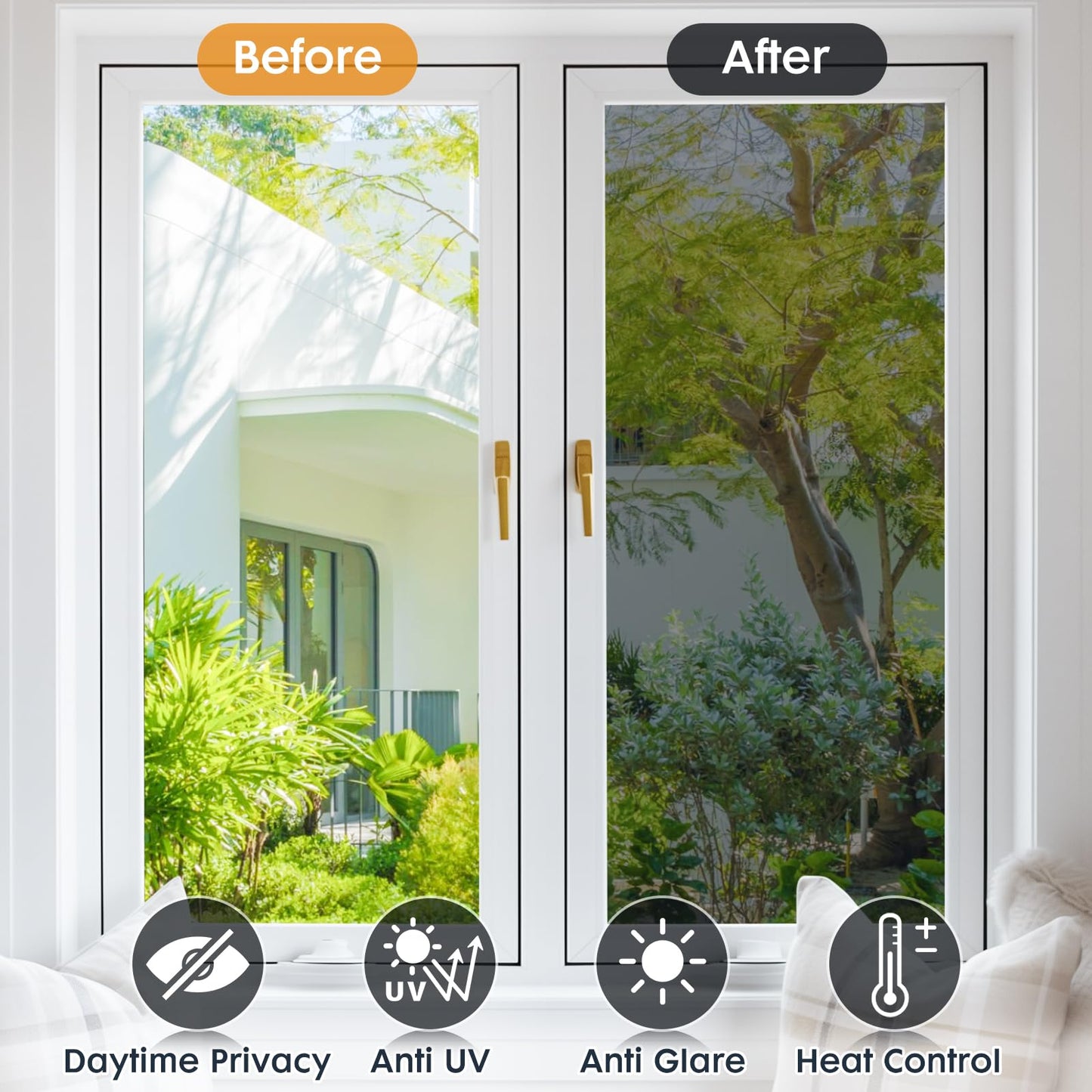 LUTE Daytime Privacy Window Tint - Sun Blocking Anti UV Heat Reflective Mirror Film, Silver, 17.5" x 78.7"