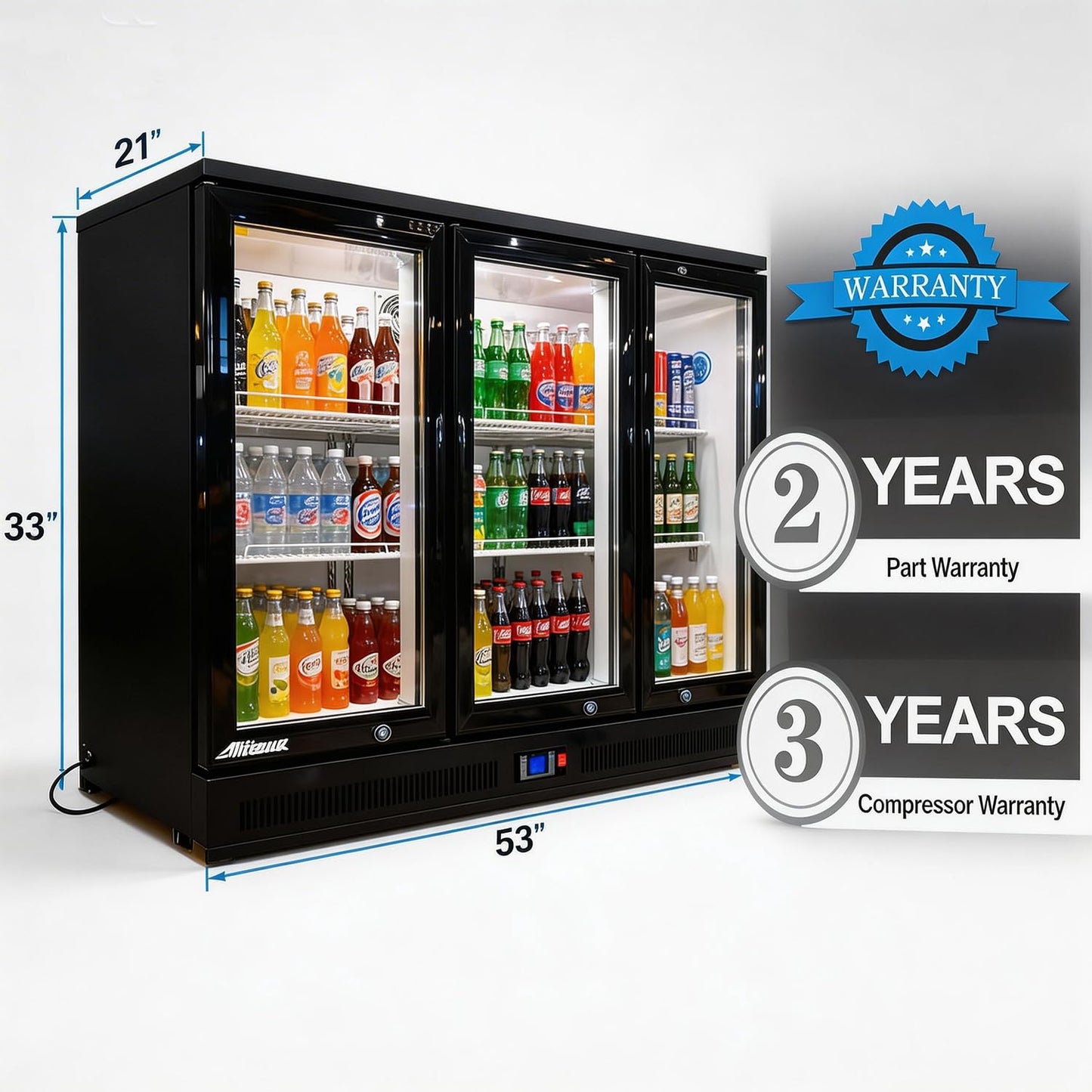 NAFCOOL Back Bar Cooler Under Counter Beverage Refrigerator, 13 Cu Ft Undercounter Fridge,3 Door 53.5 inch Commercial Beer Built-In Cooler with LED Light Adjustable Shelves Safety Locks,ETL Approval