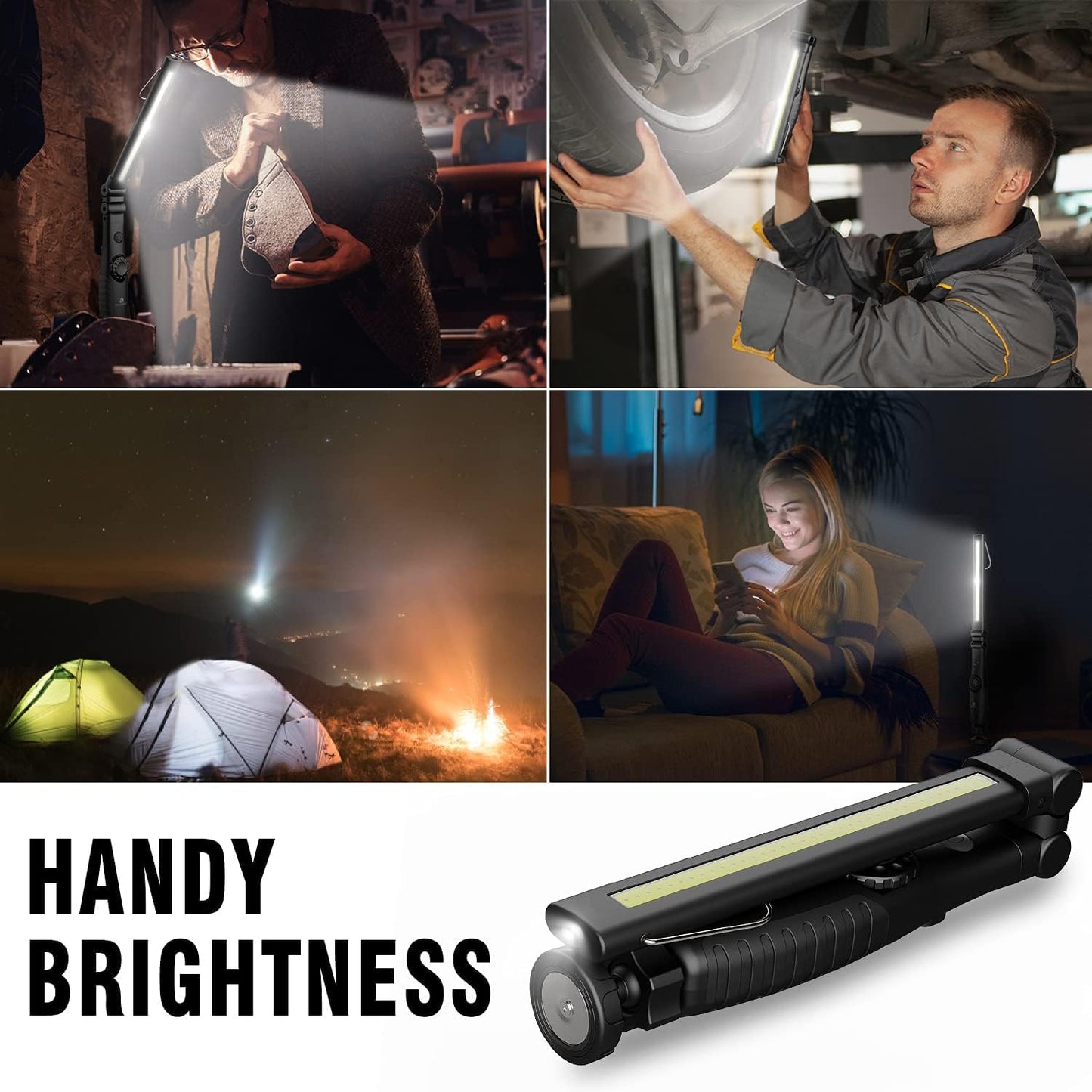 Dr. Prepare LED Work Light, 700 Lumens Foldable Rechargeable Work Light, 3200mAh Cordless Portable Magnetic COB LED Inspection Light for Car Repair, Home, Garage, Emergency, 2 Pack