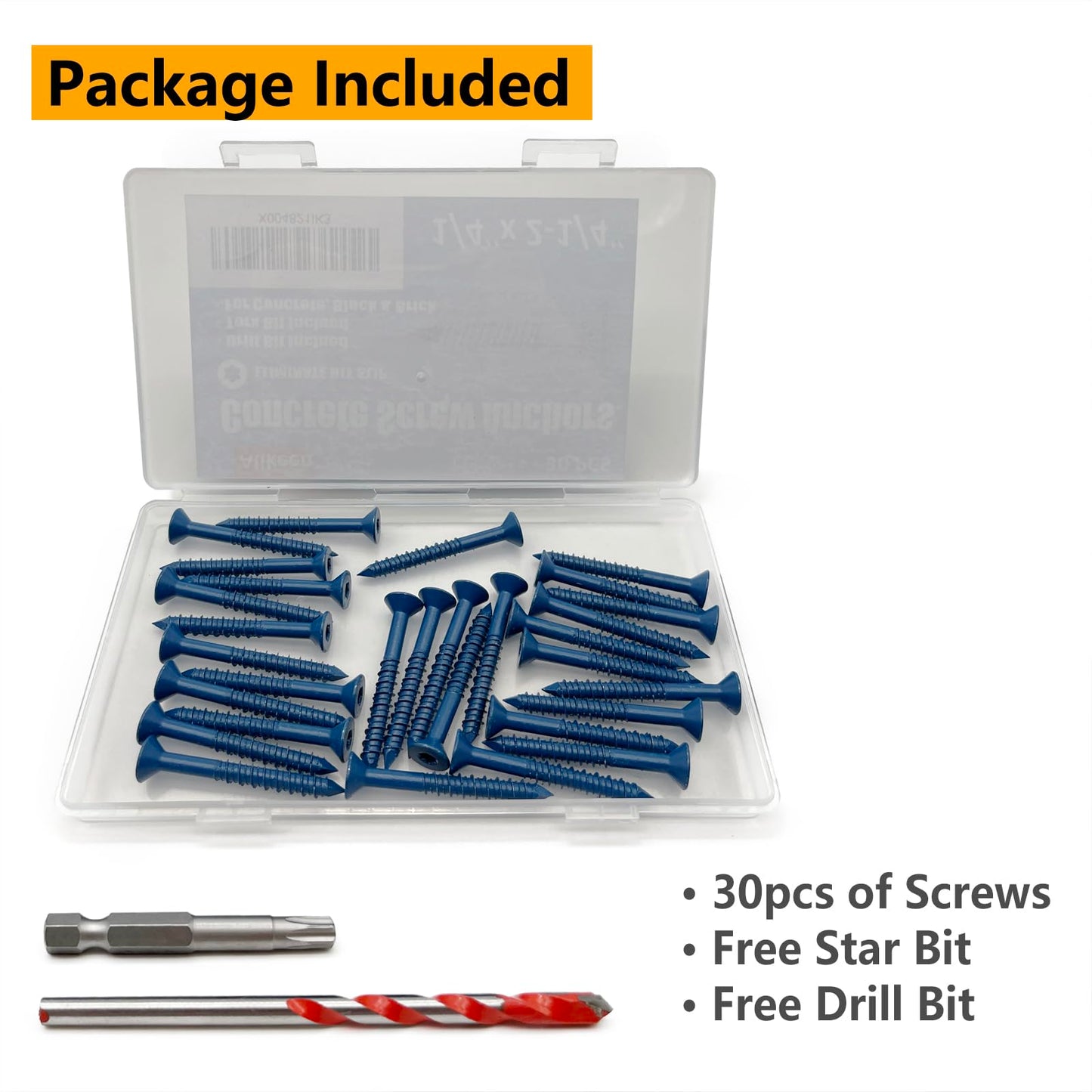 Allkeen 1/4" x 2-1/4" Concrete Screws, Anchoring to Masonry, Brick, Block, Cement or Stucco, 30PCS