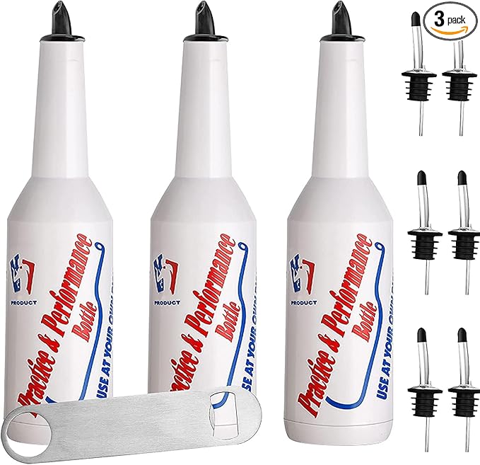 SuproBarware Flair Bottles Practice Set of 3 Bartender Practice Bottle 25oz/750ml Flair Bartending Kit Performance Trainin...