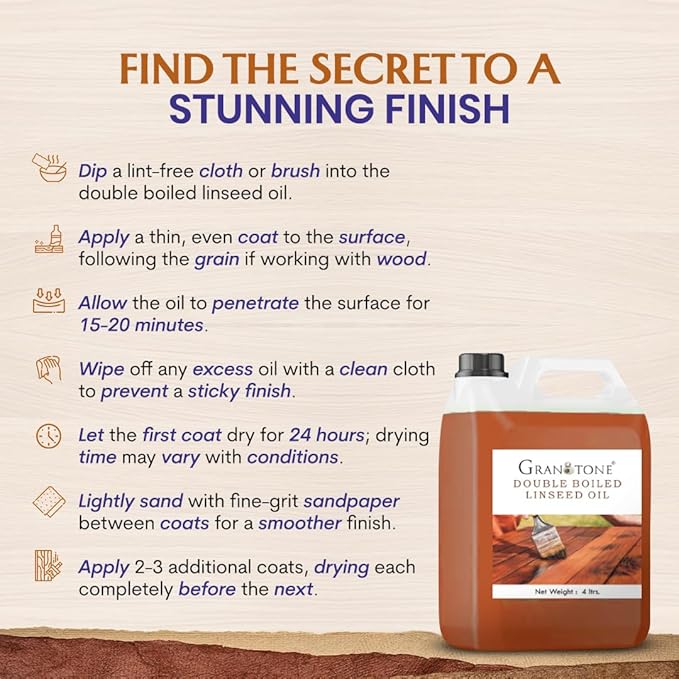 GRANOTONE Double Boiled Linseed Oil | Effective Waterproof Furniture Polish Oil, Used for Wood Finishing, Sports Goods Like Cricket Bat, Filling Cracks, Mixing with Paint and Wall Putty, 500 ML