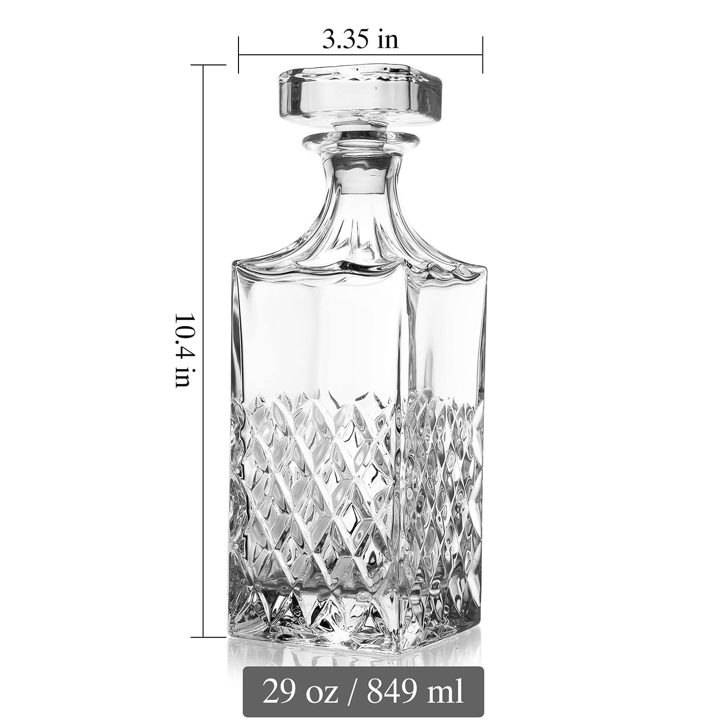 LIGHTEN LIFE 29oz Crystal Whiskey Decanter with Stopper, Non-Lead, 828ml, Clear, Durable, Dishwasher Safe, Classic European Design, Gift Box Included