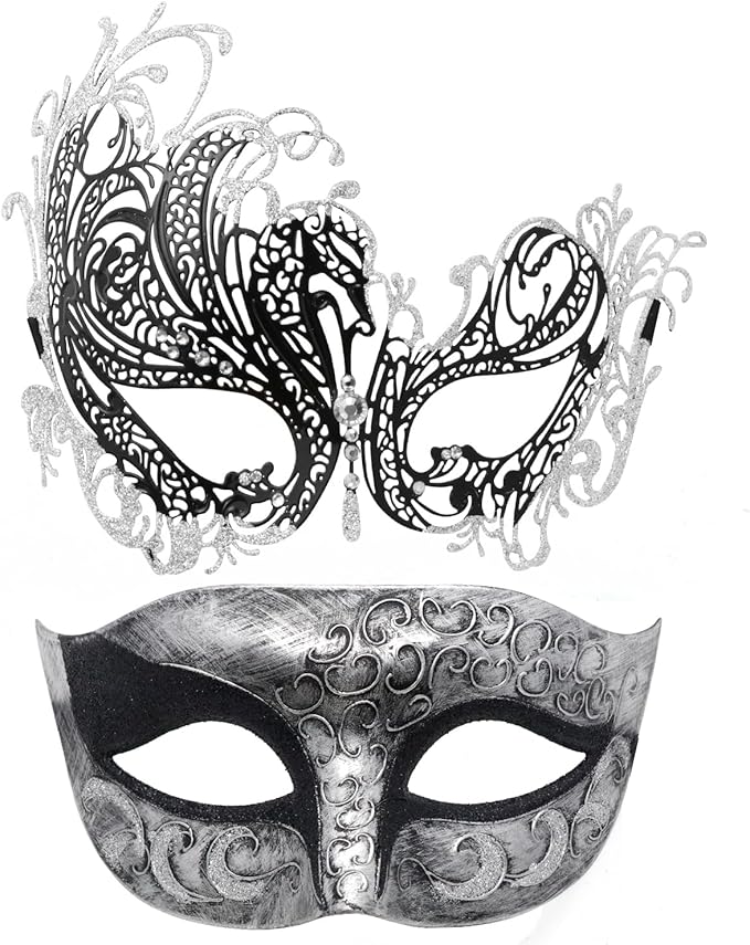 Coddsmz Couple Mask Half Venetian Masquerade Ball Mask Mardi Gras Mask Christmas Cosplay Costume Halloween Party Mask 2 Pack