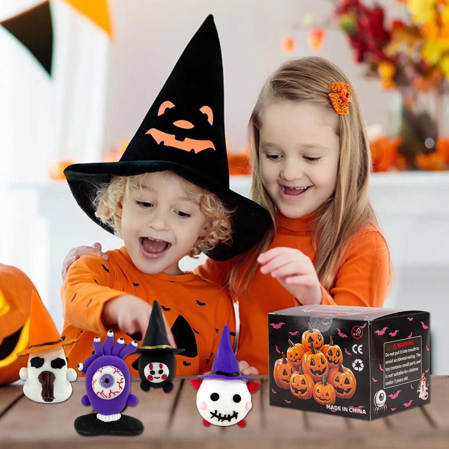 Air Dry Clay Kits for Kids-Modeling Clay DIY Kit,12 Pack Halloween Pumpkin Crafts Set, Trick or Treat Halloween Day Party Decoration Gift