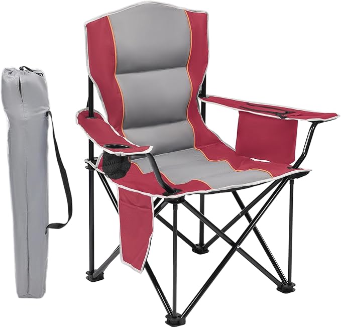 XMT Premium Padded Folding Chair, Extra Wide & Heavy Duty 450lbs Capacity, Portable Camping Chair with Insulated Cooler, C...