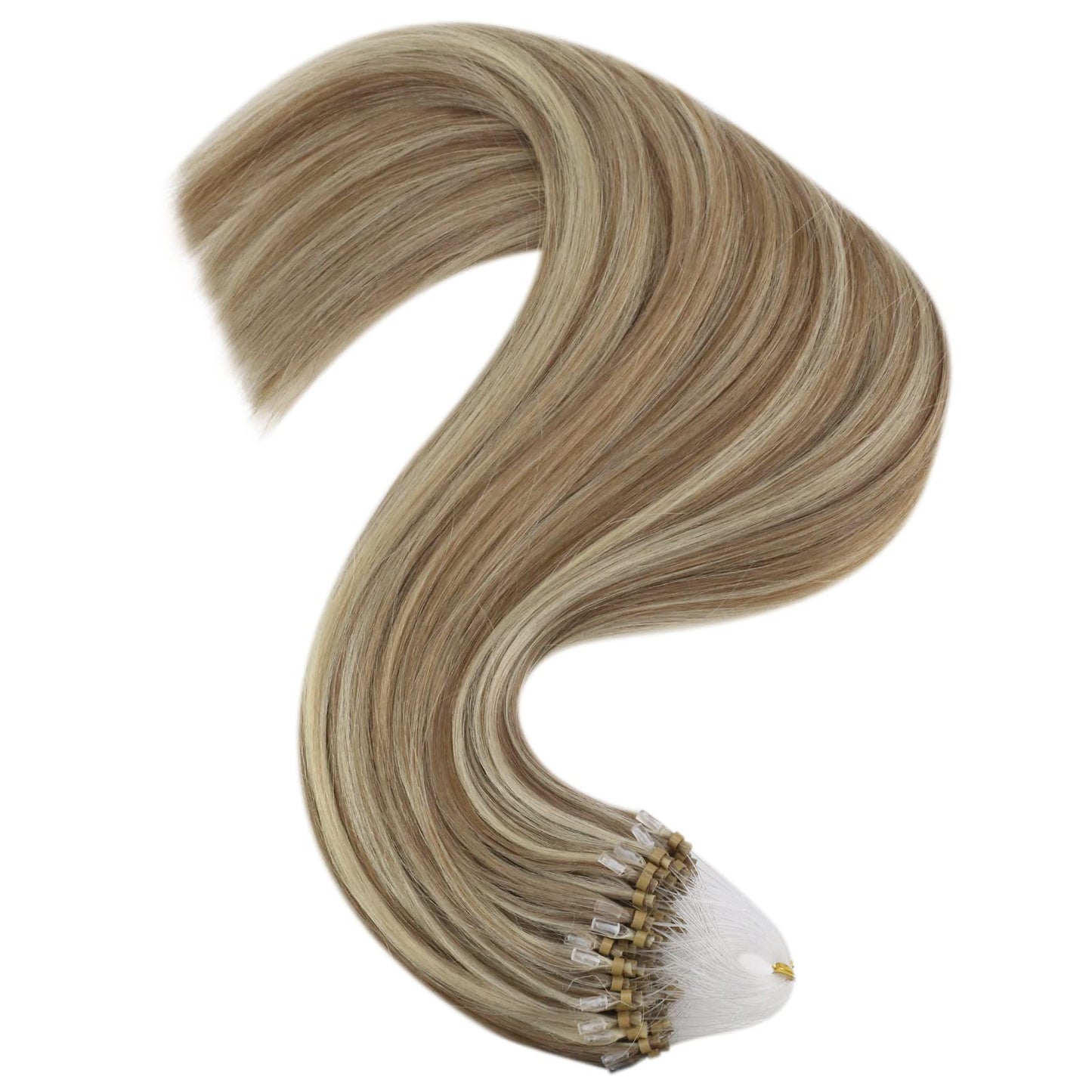 Easyouth Micro Hair Extensions Human Hair Invisible Microlink Hair Extensions Light Brown Highlights Platinum Blonde Micro Bead