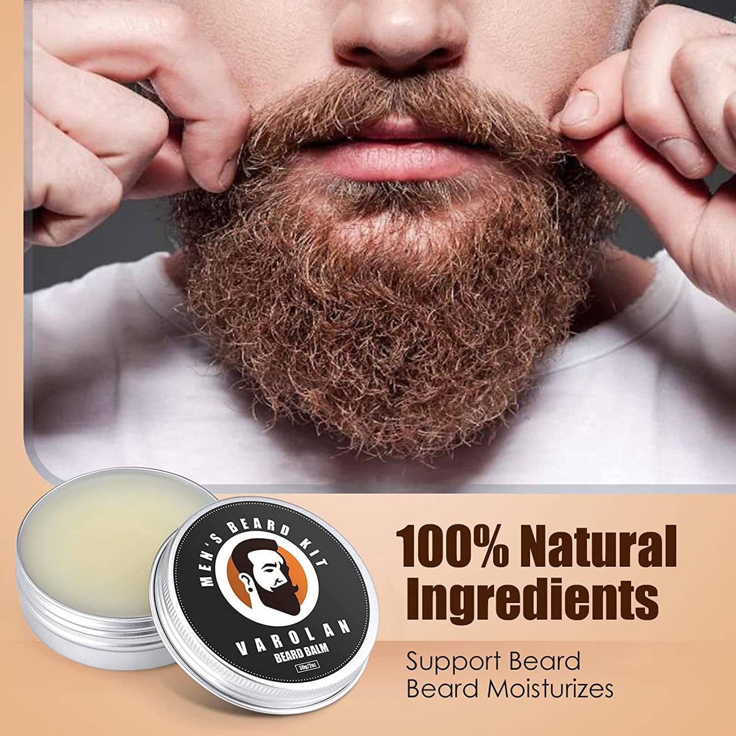 Varolan Beard Growth and Grooming Kit - Growth Oil (2Oz), Balm, Comb, E-book, Storage Bag, Mustache Mens Gift Set for Him