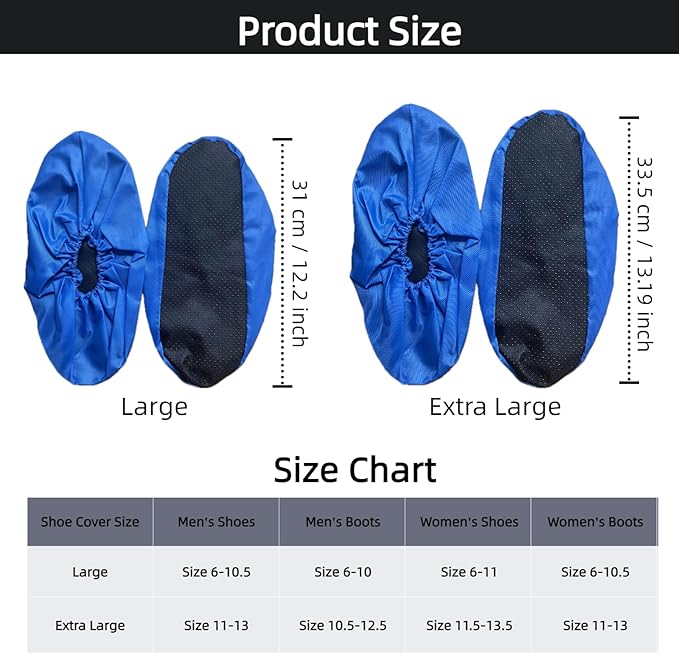 10 Pairs Washable Reusable Shoe Covers Light Weight Boot Covers Anti Slip Dustproof Booties For Indoor Household Office Laboratory (Royal Blue, Large)
