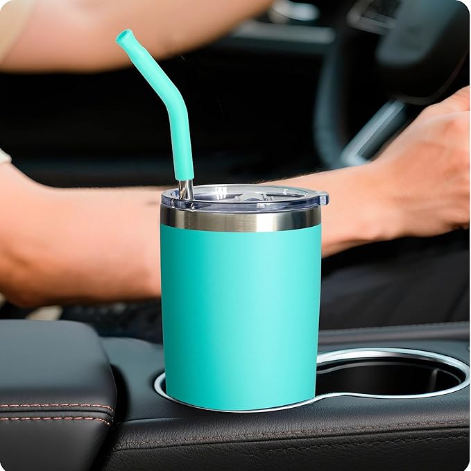 Metal Straws with Silicone Tip for 20 oz YETI Tumbler, 4 Pcs Reusable Stainless Steel Straws for 20 oz Stanley Cup and 16 oz Glass Cups(Color 2)