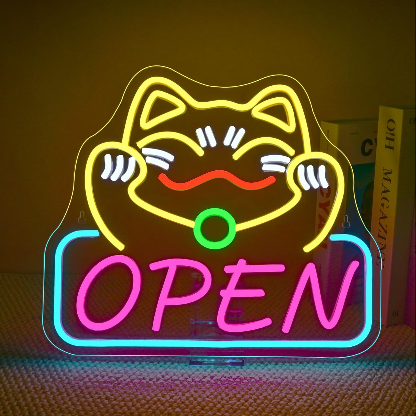 ineonlife Lucky Cat Open Neon Sign Cute Cat Neon Signs for Wall Decor Led Light for Used In Restaurants Ramen Shops Izakaya Sushi Restaurants Shop Decorations Business Opening Gift