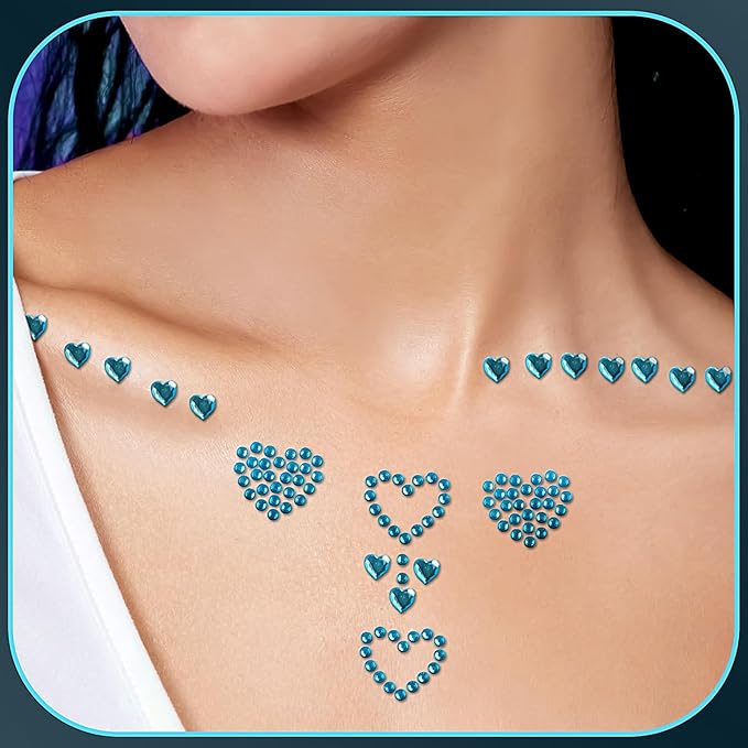 3 Sheets Rhinestone Stickers Self Adhesive Rhinestones Gems for Face Eyes Makeup Hair Body Stick on Rhinestones Stickers for Valentine Festival Decal Decor(Aqua Blue)