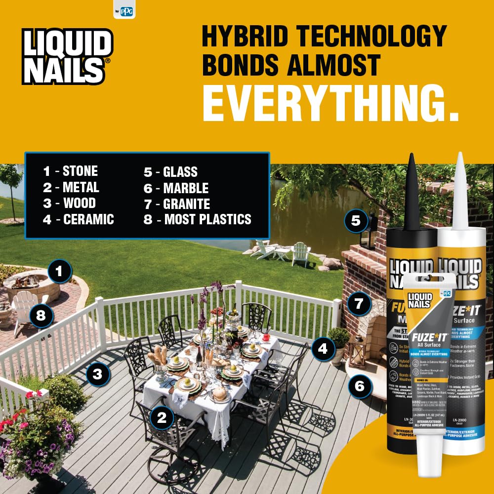 Liquid Nails 56198673380 LN-2000 FuzeIt All Surface Construction Adhesive (9-Ounce) , Gray