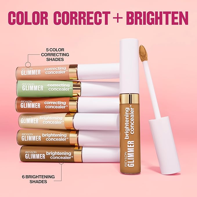 Revlon Glimmer Correcting Concealer, Liquid Under Eye Makeup, Made with Caffeine, Vitamin C, & Stevioside, 105, 0.3 fl oz