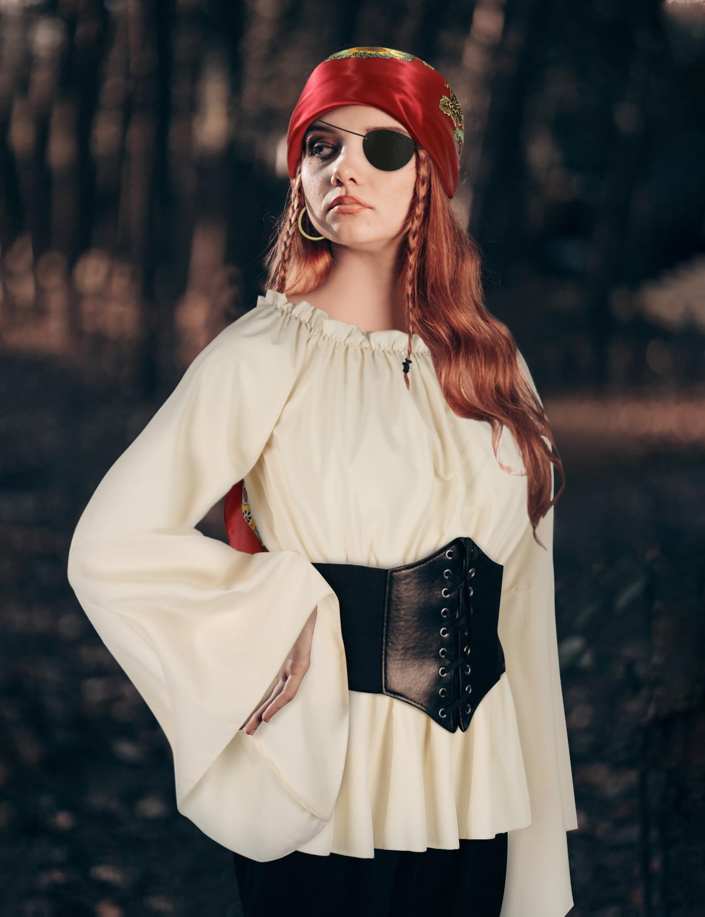 CICOCI Pirate Costume For Women With Accessories Renaissance Blouse Top Belt Headscarf Full Outfits Halloween Costume