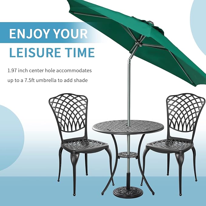 Withniture 3 Piece Bistro Table Set Anti-Rust Outdoor Bistro Set Cast Alumiunm Patio Table and Chairs Set for 2, Patio Bistro Set Furniture Black