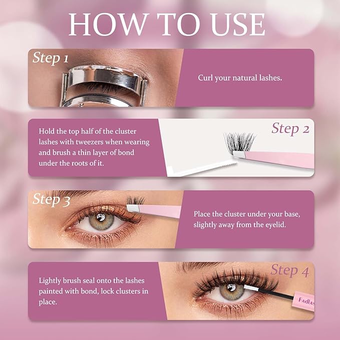FADLASH Lash Extension Kit Lash Clusters Kit 12-18mm Eyelash Cluster Lashes Individual with Bond and Seal Lash Glue and Lash Tweezers DIY at Home (Y01-3D-12-18 Kit)