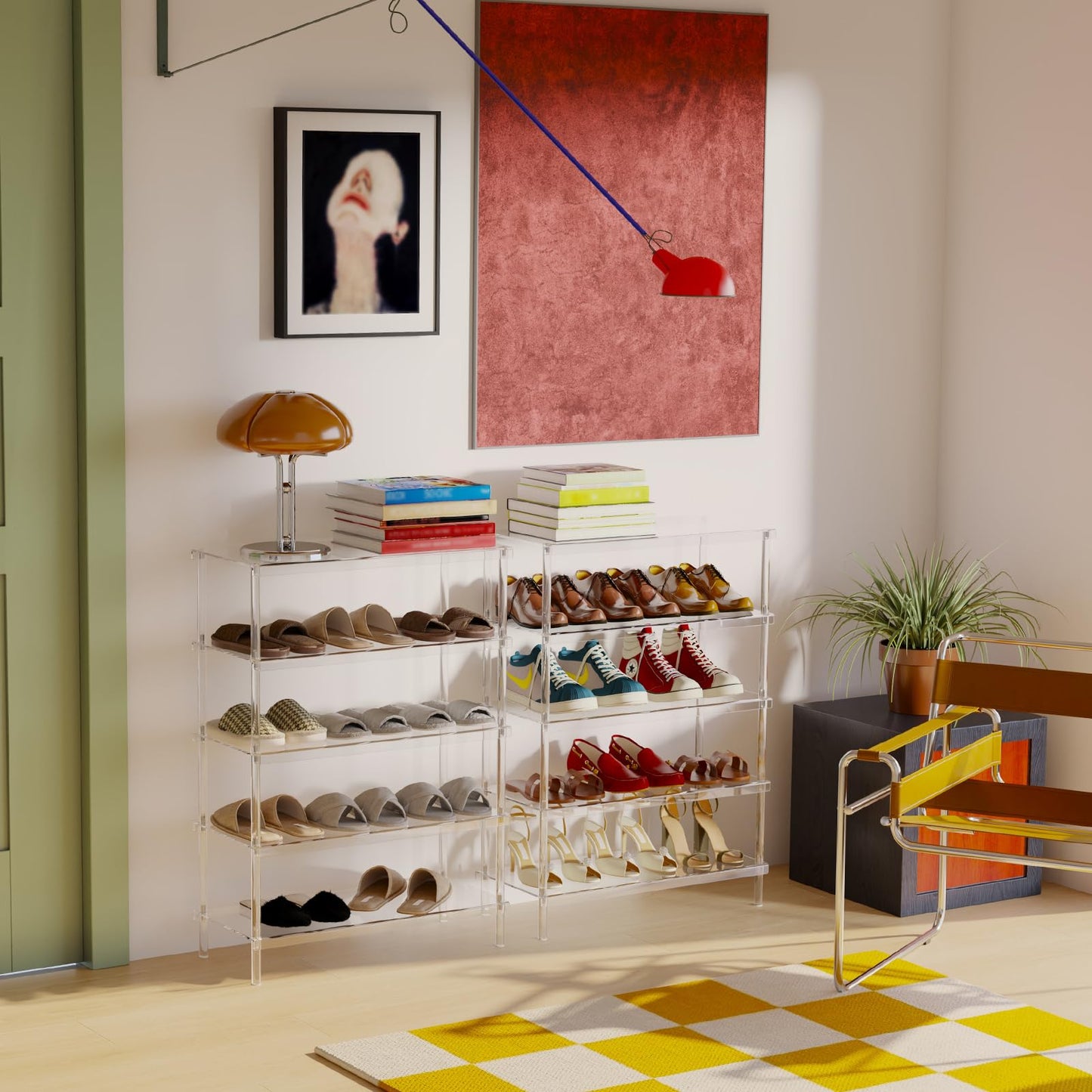 Aquiver 5-Tier Acrylic Shoe Rack - Clear Shoe Rack Organizer - Modern Shoe Storage Shelf, Holds 15-18 Pairs of Shoes for Entryway, Closet - 25.6'' L x 11.8'' W x 36.4'' H, Easy Assembly & Clean