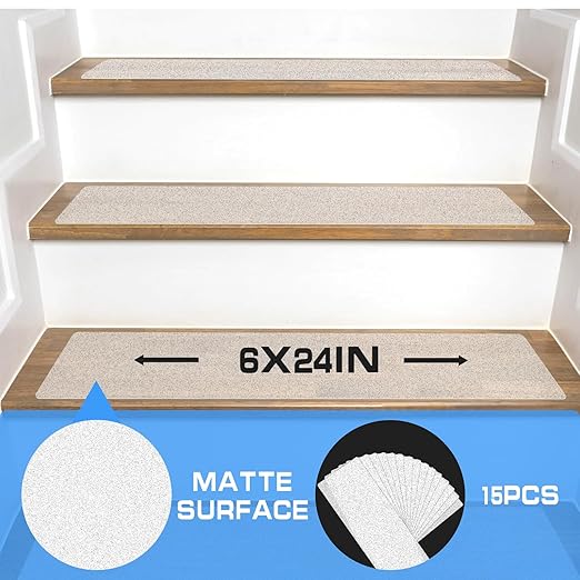 LadyRosian Outdoor Stair Treads Non Slip 15-Pack Clear 6" x 24" - Weather Resistant Adhesive Heavy Grip Tape - Waterproof Anti Skid Strips