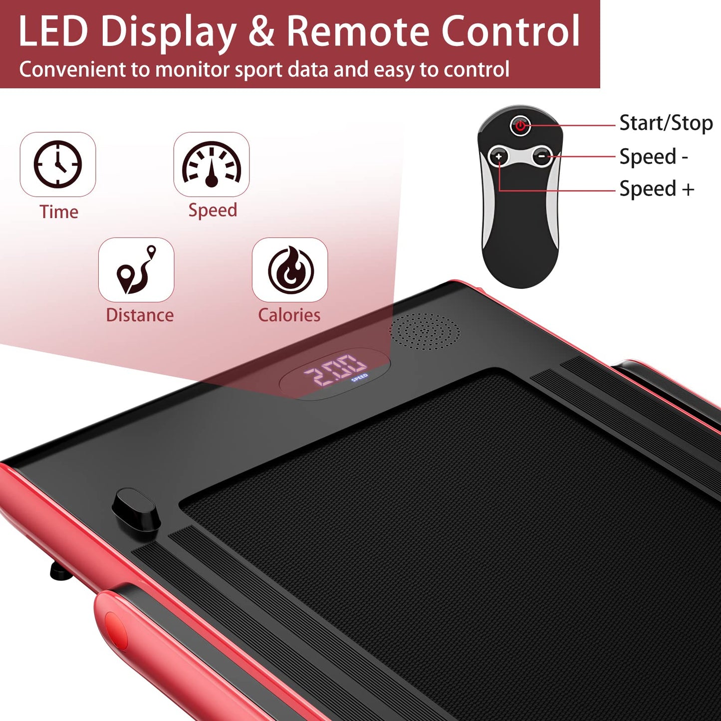Goplus 2 in 1 Under Desk Treadmill, 2.5HP Superfit Folding Treadmills for Home Office w/Smart APP, Remote Control, LED Display, Bluetooth Speaker, Foldable Walking Jogging Machine (Red)