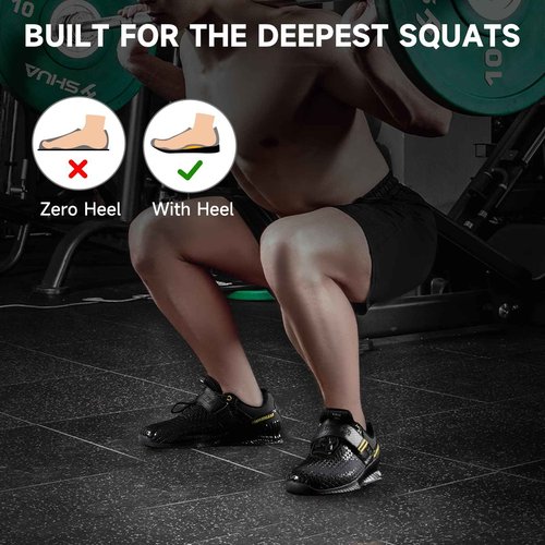 MANUEKLEAR Strong Anti-Slip Deadlift Lifting Squat Shoes for Men, Professional Training Weightlifting Shoes for Men and Women with Rubber Non-Slip Sole Shining Black