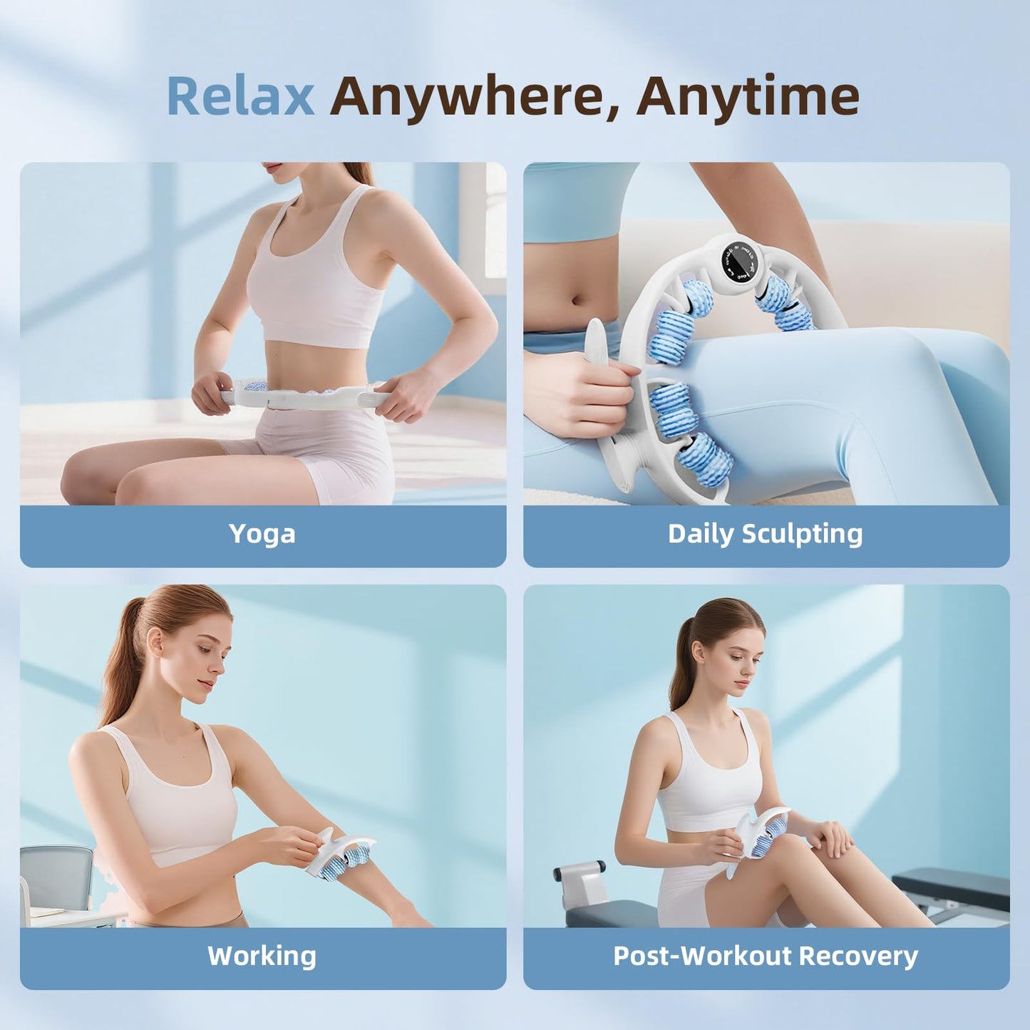 LOTPICK Cellulite Massage Roller for Legs, Anti Cellulite Massage Tool with Detachable, Fats Remover for Legs, Thighs, Butt, Fascia Massage Tool for Lymphatic Drainage & Deep Tissue Pain Relief (Blue)