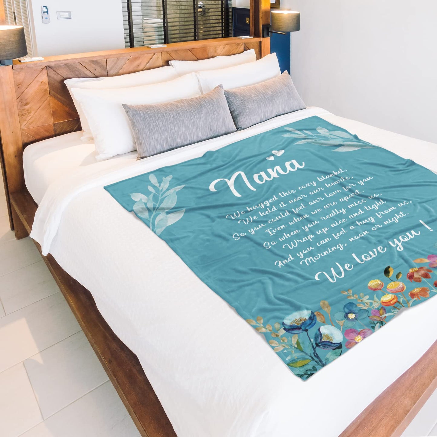 Afterprints Nana Blanket with Flowers & Letter Print, Nana Gifts for Birthday, Grandparents Day, Gifts for Nana from Grandkids, Soft Throw Blankets 50" x 60"