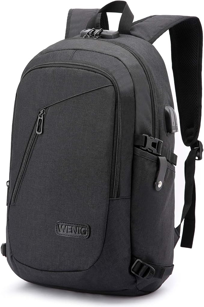 WENIG Anti-Theft Travel Laptop Backpack with USB Charging Port Lock,Water Resistant Slim Work Computer Bag for Men College...