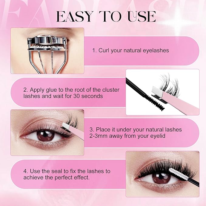 FADLASH Lash Clusters Individual Lashes 10-18mm Eyelash Clusters D Curl DIY Lash Extension Clusters Wispy Cluster Lashes (KLS240+KLS253-07D-Mix10-18)