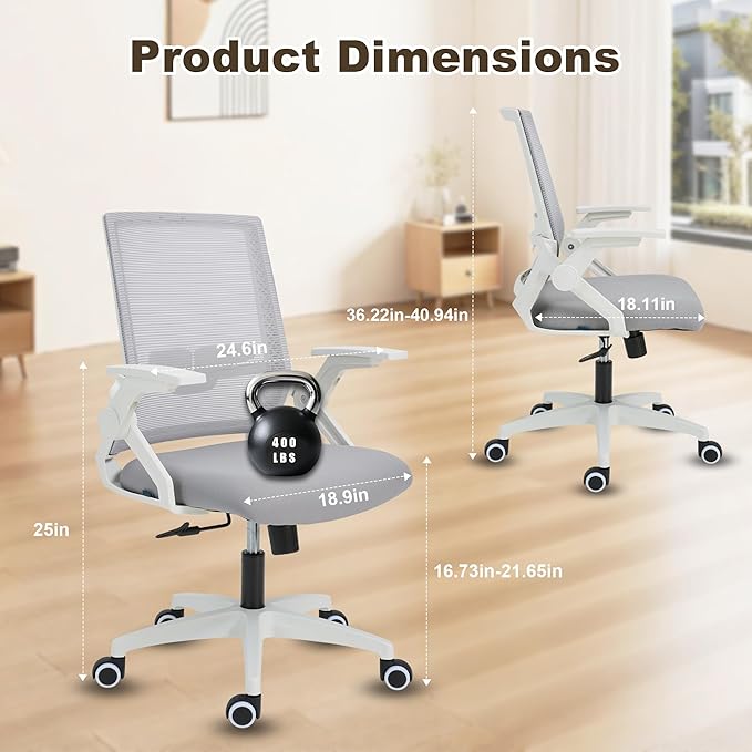 Msdizuo Office Chair Ergonomic Desk Chair, 400lbs Home Mesh Office Desk Chairs with Wheels, Comfortable Gaming Chair, High Back Office Copmuter Chair for Long Hours(White)