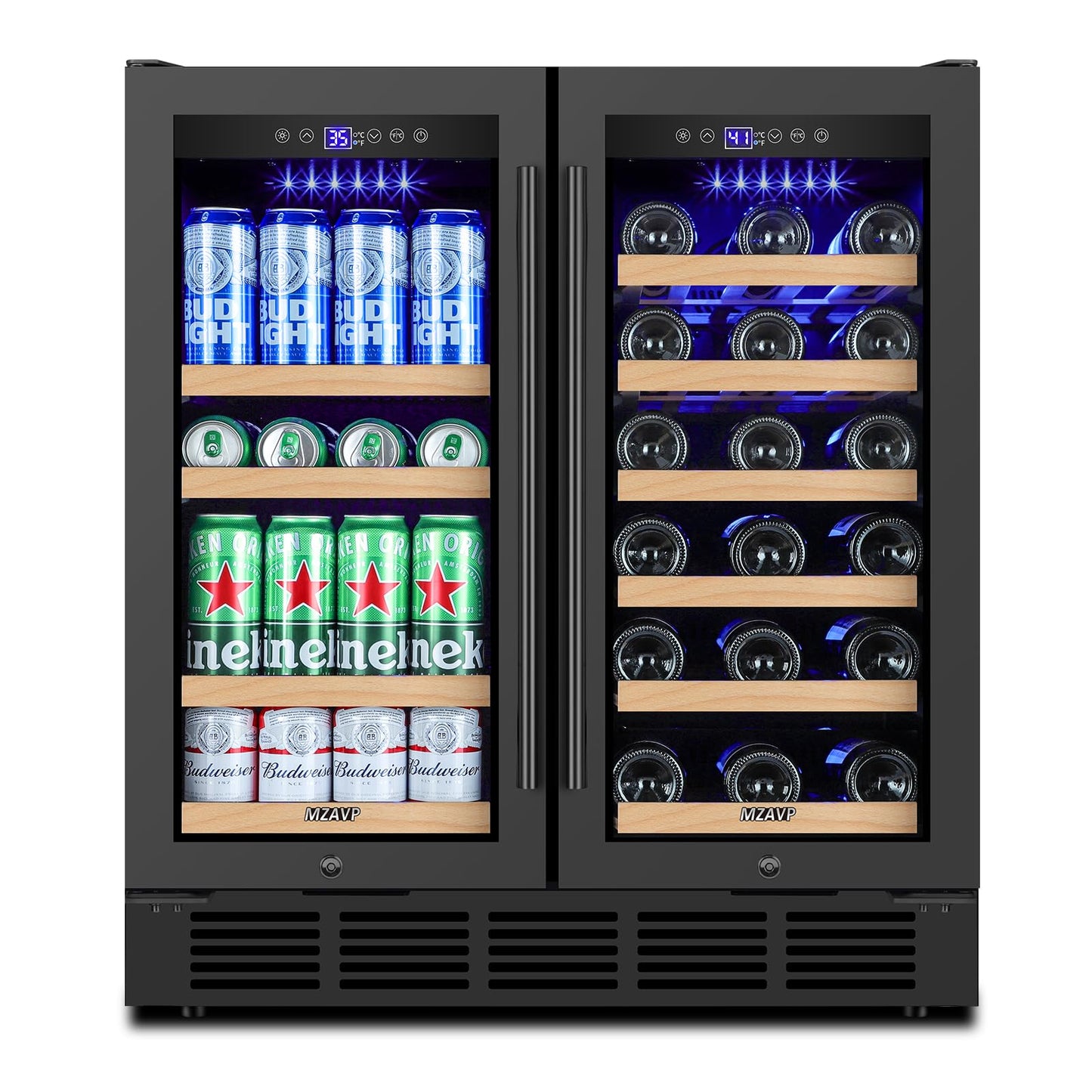 MZAVP 30 Inch Wine and Beverage Refrigerator, Dual Zone Wine Beverage Cooler, 30" Wine Cooler Under Counter or Freestanding Wine Beer Fridge with Upgraded Cooling, Holds 30 Bottles and 110 Cans, Black