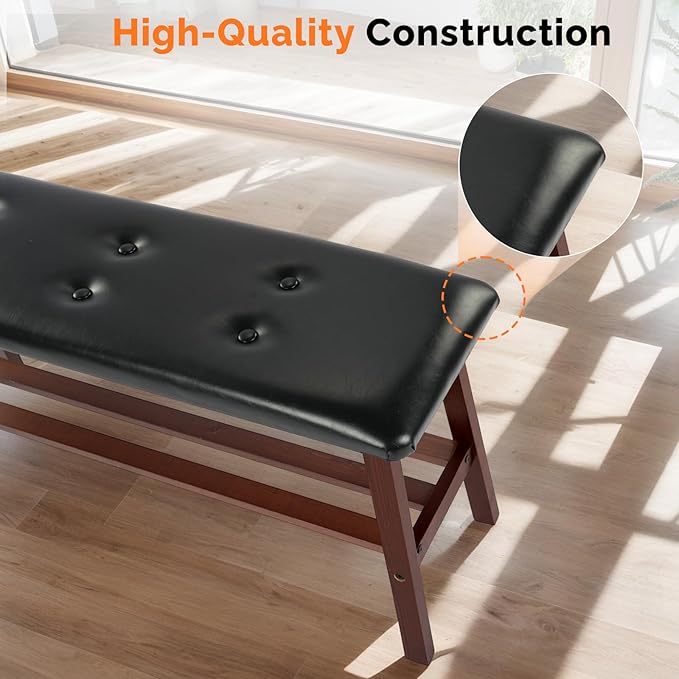 VINGLI Padded Solid Wood Dining Bench 39" Wooden Bench for Entryway, Bedroom, Kitchen & Living Room, with Shoe Rack Storage, Walnut