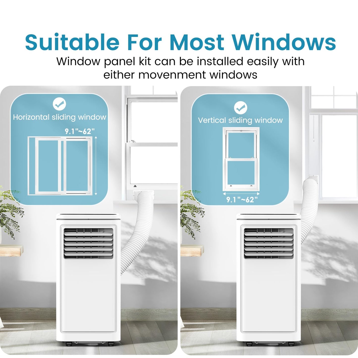 COWSAR 8000 BTU Portable Air Conditioners, Cool up to 350 Sq.Ft, 3-in-1 Portable AC with 4 Modes Room Air Conditioner with Remote/LED Display/24Hrs Timer/360° Wheels, Ideal for Home/Office