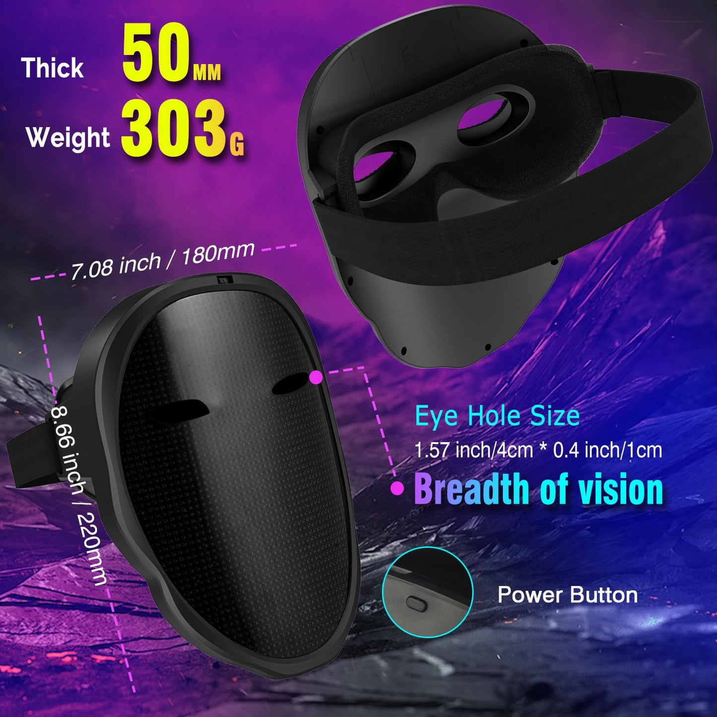 MEGOO Led Mask with Bluetooth Programmable App,Shining Led Light Up Face Mask for Adult Kid Halloween Masquerade Party (Battery)