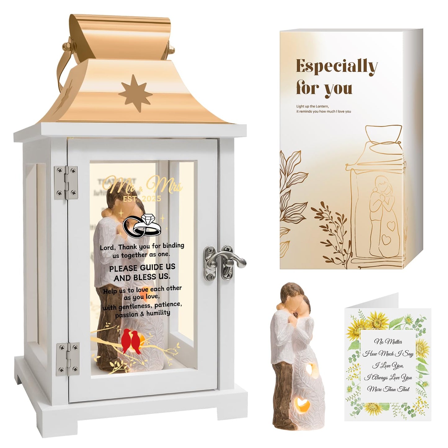 Wedding Gifts for Couples, Mr and Mrs Gifts, Mr & Mrs Est. 2025 Figurine Lantern, Unique Wedding Gifts for Newlyweds - Bridal Shower Gifts for Bride,