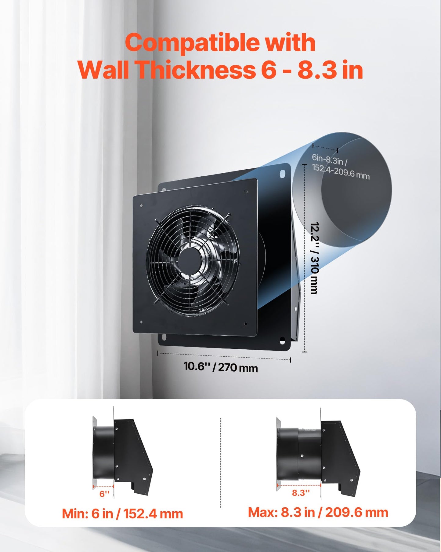 Vevor Through-The-Wall Ventilation Fan With Cover, 205 Cfm, 7-Inch Diameter Exhaust Fan Hose, Adjustable Duct For Kitchen, Livin