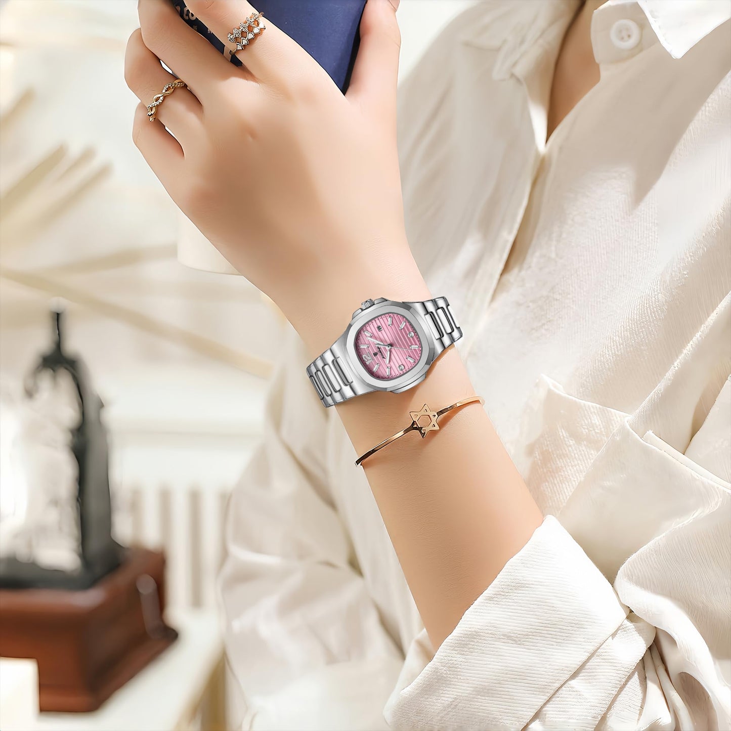 TIMGUX Watch for Women Business Dress Analog Quartz Two Tone Stainless Steel Waterproof Luminous Date Luxury Casual Wrist Watch