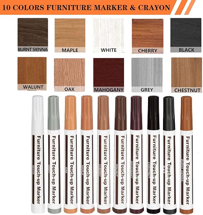 Furniture Markers Touch Up, Lifreer 21 Pcs Wood Filler Floor Scratch Repair Kits, Wood Markers and Wax Stick with Sharpener Kit for Funiture Repair,Floor Scratch