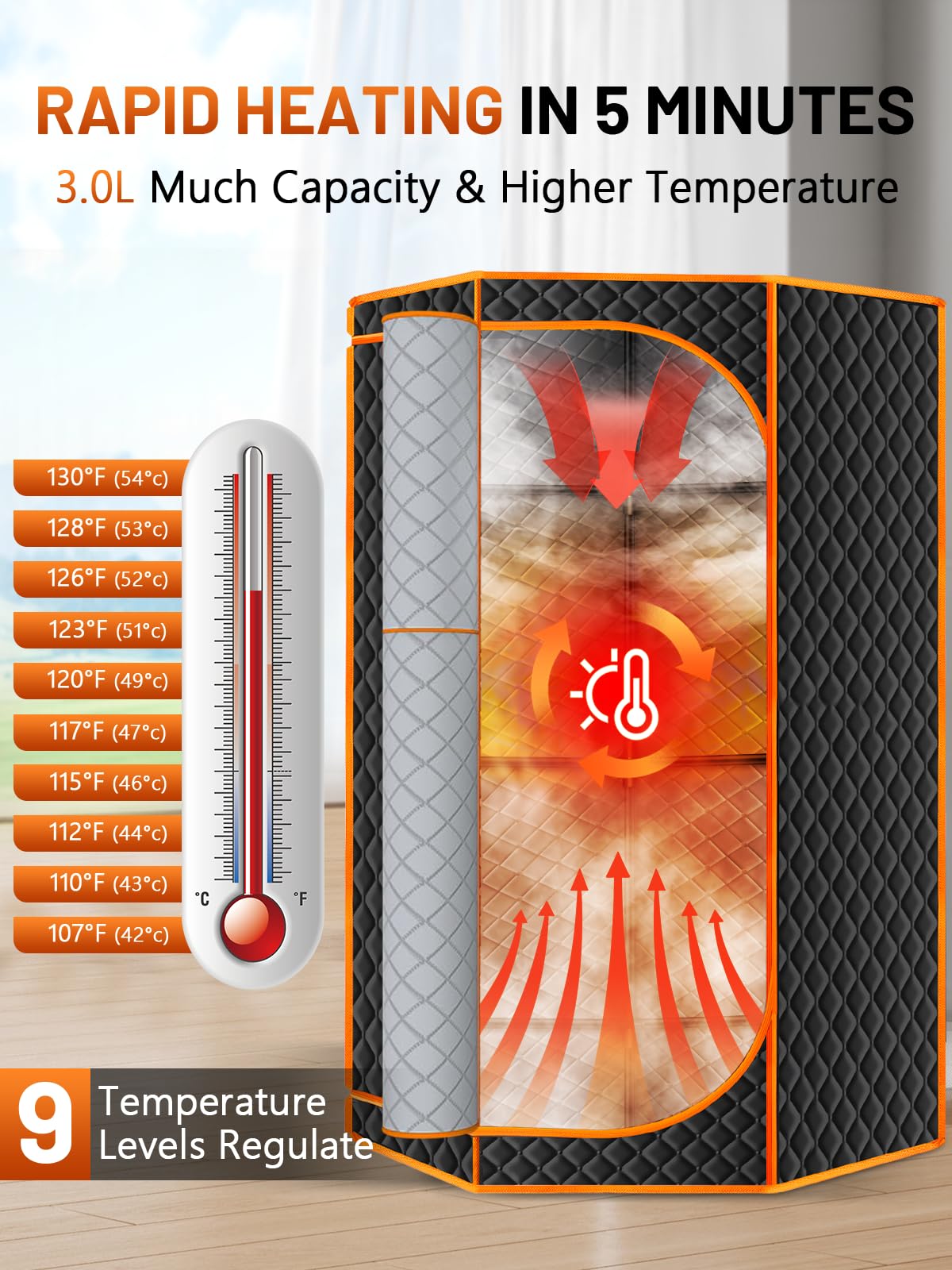 RELEXNOW Portable Sauna Box for Home, Personal SPA Steam Sauna with 10 Min Fast Heating & 9 Levels Heat, Warm Sauna Tent with 3L/1200W Steamer, Folding Chair, Remote Control for Body Relaxation