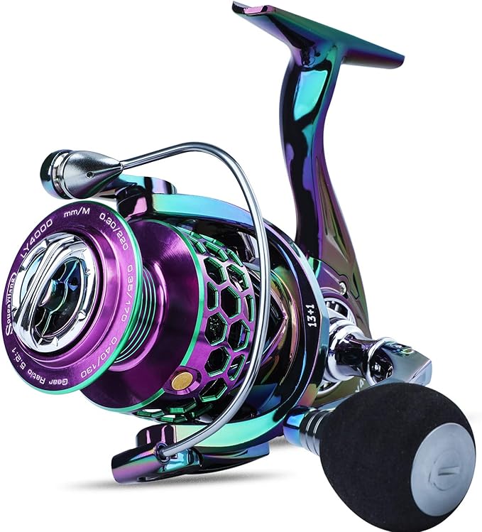 Sougayilang Colorful Fishing Reel 13 +1 BB Light Weight Ultra Smooth Powerful Spinning Reels, with CNC Line Management Gra...