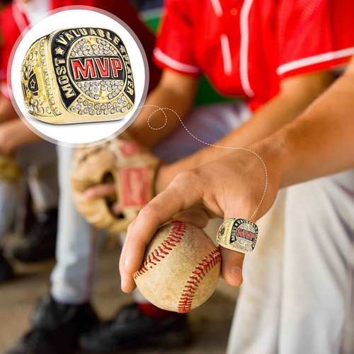 Loetere MVP Ring Most Valuable Player Ring Ball Games MVP Rings Sport Championship Trophy Ring with Display Neck Chain for Winner Tournament League Team Award Gift(Gold,12 Pcs)